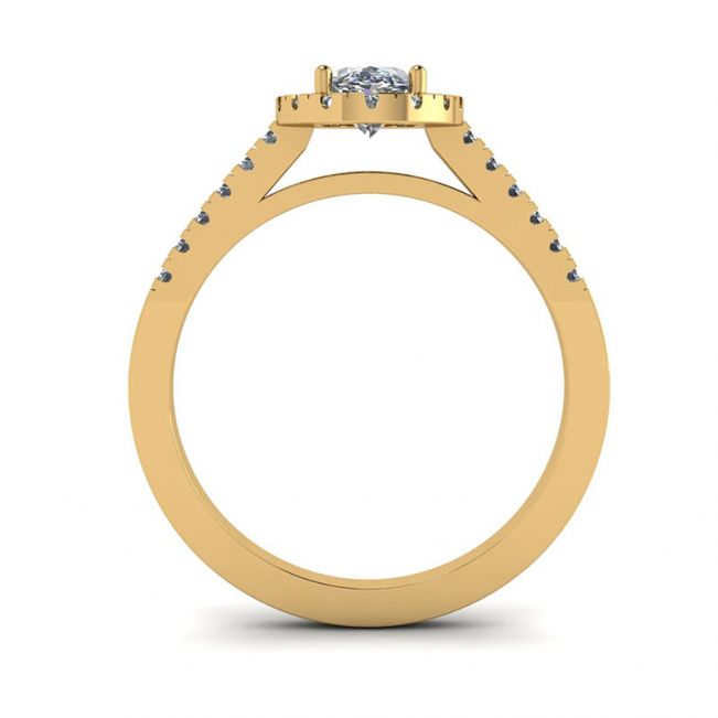 Кольцо из желтого золота с бриллиантом овал с паве  - Фото 1