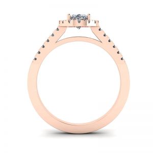 Кольцо из розового золота с бриллиантом овал с паве  - Фото 1