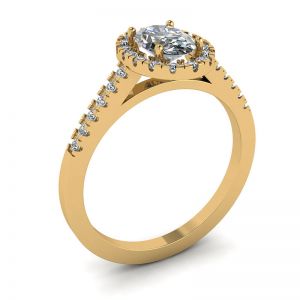 Кольцо из желтого золота с бриллиантом овал с паве  - Фото 3