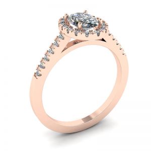 Кольцо из розового золота с бриллиантом овал с паве  - Фото 3