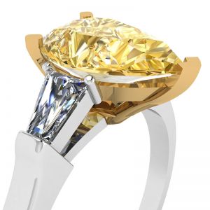 Кольцо с желтым бриллиантом Груша и багетами - Фото 1