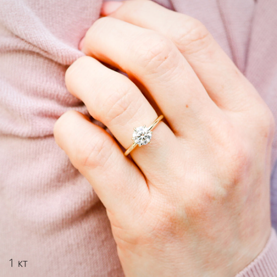 Классическое кольцо с бриллиантом 1 карат из розового золота,  Больше Изображение 3