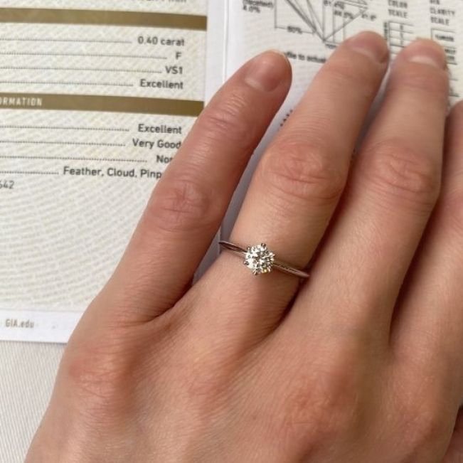 Классическое кольцо с круглым бриллиантом 0.40 карата - Фото 1
