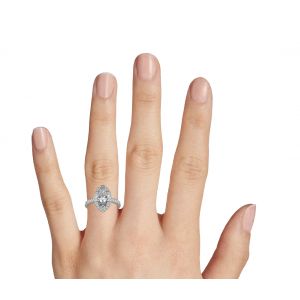 Кольцо с бриллиантом огранки маркиз в ореоле - Фото 3