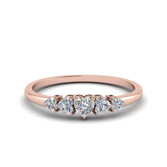 Кольцо с 5 бриллиантами огранки Cердце из розового золота, Больше Изображение 1