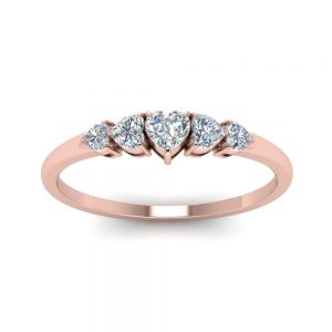 Кольцо с 5 бриллиантами огранки Cердце из розового золота - Фото 1