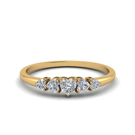 Кольцо с 5 бриллиантами сердечками из золота, Больше Изображение 1