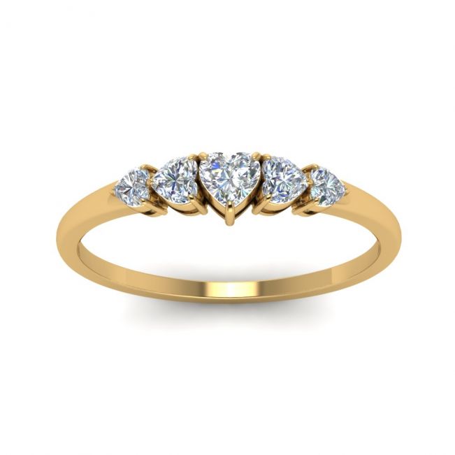 Кольцо с 5 бриллиантами сердечками из золота - Фото 1