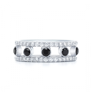 Широкое кольцо с белыми и черными бриллиантами