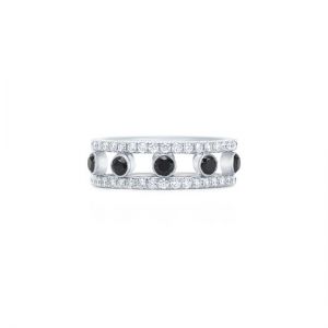 Широкое кольцо с белыми и черными бриллиантами - Фото 1