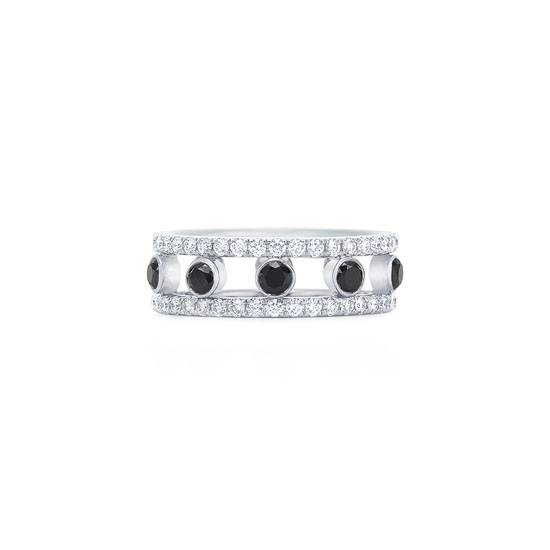 Широкое кольцо с белыми и черными бриллиантами,  Больше Изображение 2