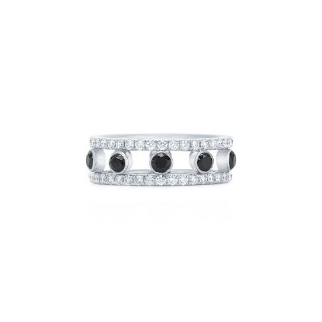 Широкое кольцо с белыми и черными бриллиантами - Фото 1