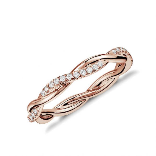 Плетеное кольцо дорожка с белыми бриллиантами - Фото 2