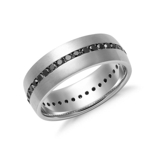 Мужское кольцо дорожка с черными бриллиантами - Фото 1