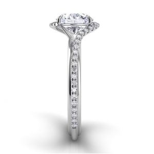 Дизайнерское кольцо с белым круглым бриллиантом и двойной дорожкой - Фото 2