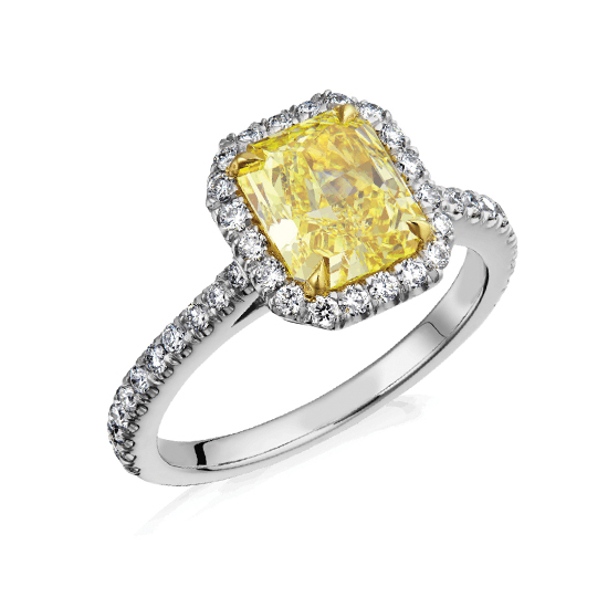 Кольцо с желтым бриллиантом в ореоле из белых бриллиантов, Больше Изображение 1