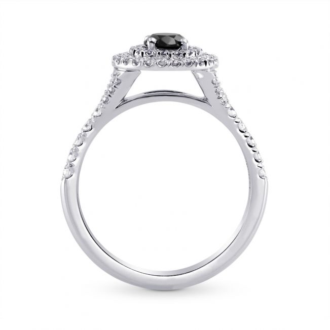 Кольцо с черным бриллиантом в двойном ореоле - Фото 1