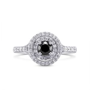 Кольцо с черным бриллиантом в двойном ореоле