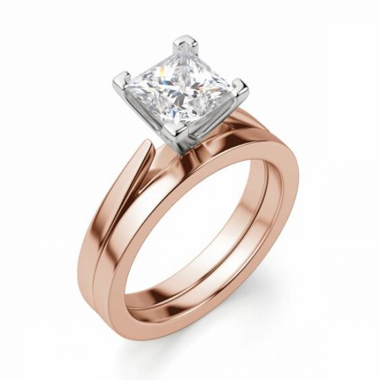 Кольцо в розовом и белом золоте с квадратным бриллиантом,  Больше Изображение 4