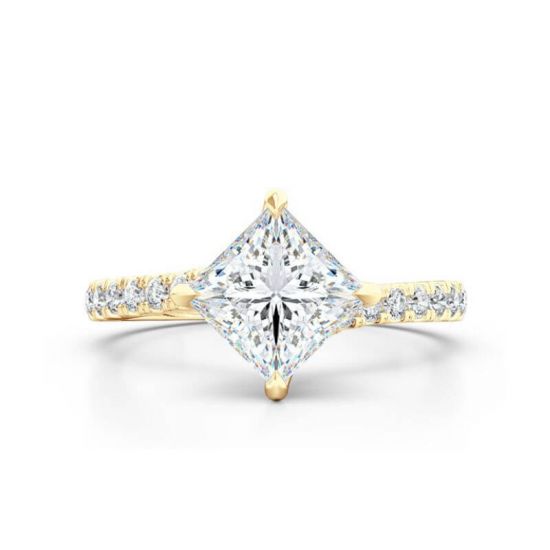 Кольцо с белым бриллиантом огранки «принцесса» и дорожкой, Изображение 1