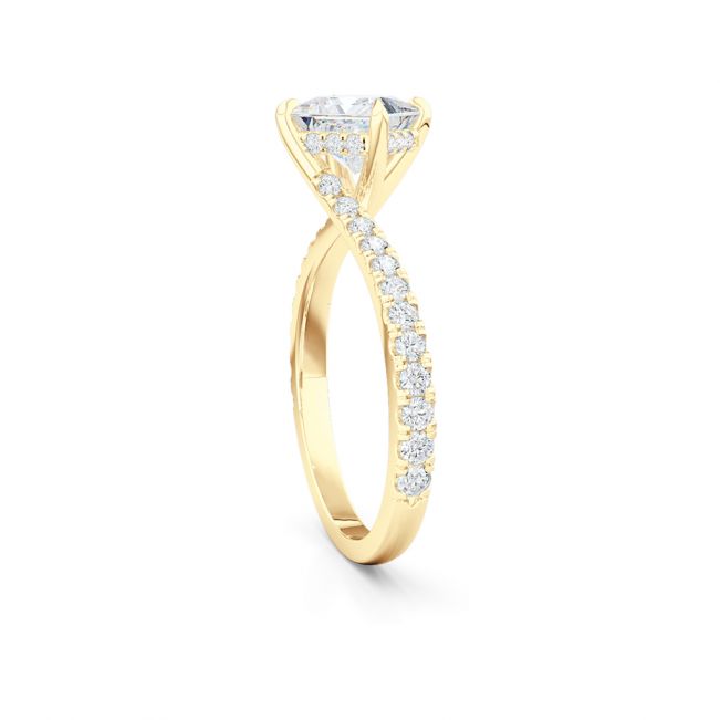 Кольцо с белым бриллиантом огранки «принцесса» и дорожкой - Фото 2