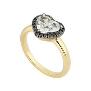 Кольцо с белым бриллиантом в форме сердца в ореоле - Фото 1