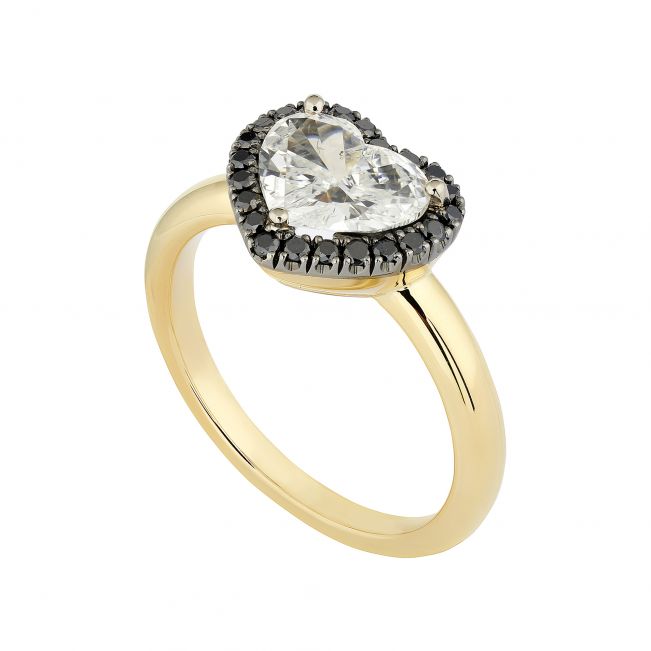 Кольцо с белым бриллиантом в форме сердца в ореоле - Фото 1