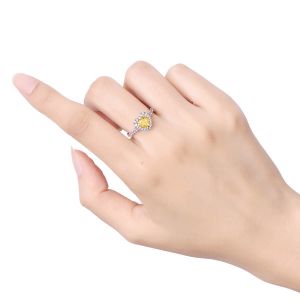 Кольцо с желтым бриллиантом сердце в обсыпке - Фото 2