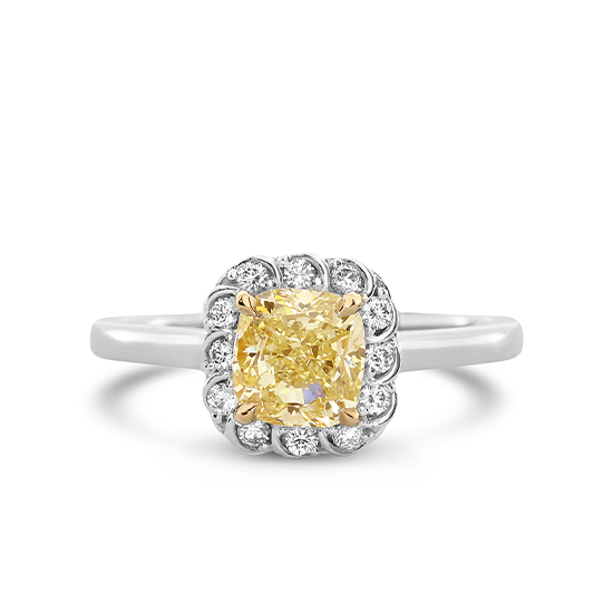 Кольцо с желтым бриллиантом Кушон 0.54 карата, Больше Изображение 1