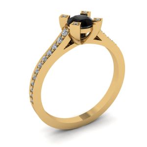Элегантное кольцо с круглым черным бриллиантом - Фото 3
