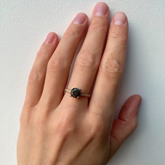 Элегантное кольцо с круглым черным бриллиантом,  Больше Изображение 5