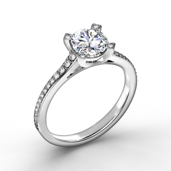 Необычное кольцо с круглым белым бриллиантом,  Больше Изображение 4