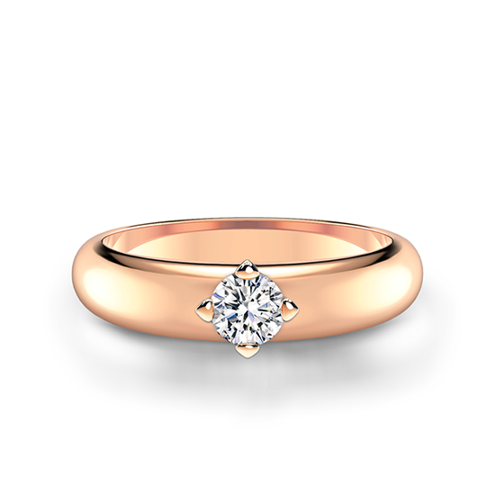 Кольцо выпуклое с 1 бриллиантом из розового золота 4 мм, Больше Изображение 1