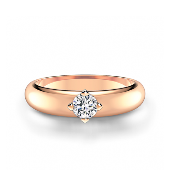 Кольцо выпуклое с 1 бриллиантом из розового золота 4 мм