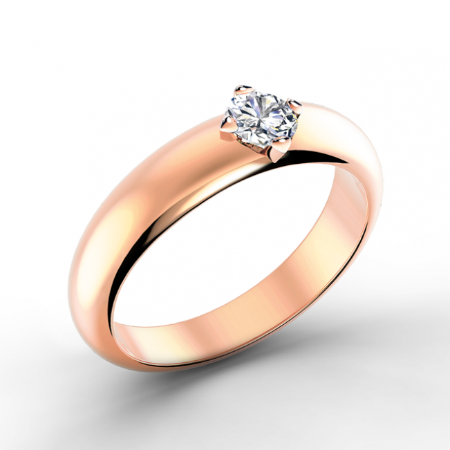 Кольцо выпуклое с 1 бриллиантом из розового золота 4 мм - Фото 1