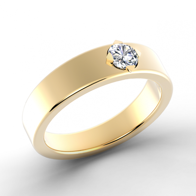 Плоское кольцо с бриллиантом 0.20 карата - Фото 1