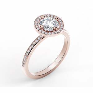 Кольцо с круглым белым бриллиантом в ореоле - Фото 1