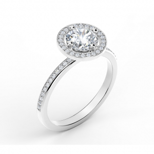 Кольцо дизайнерское с белым бриллиантом в ореоле - Фото 1