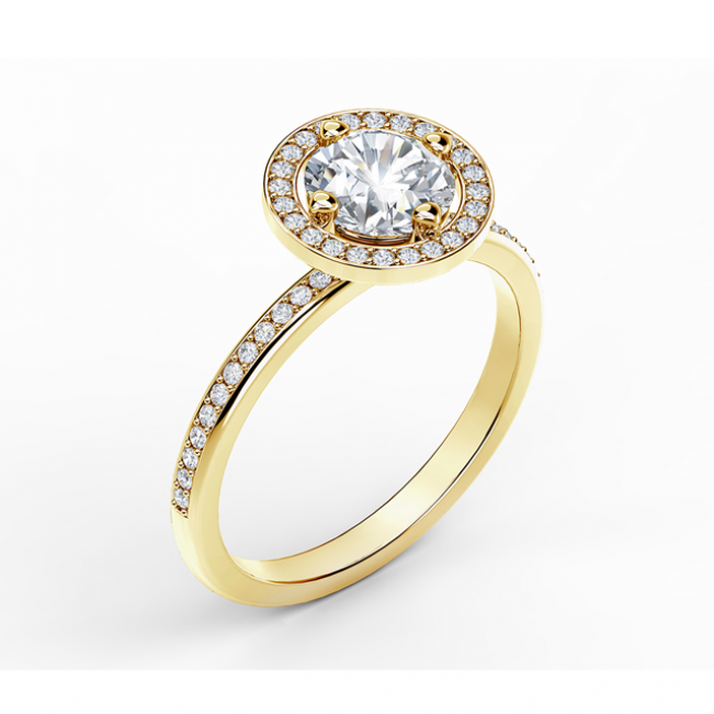 Кольцо с белым бриллиантом в ореоле - Фото 1