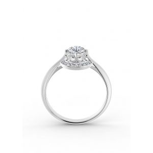 Необычноое кольцо с круглым белым бриллиантом в ореоле - Фото 1