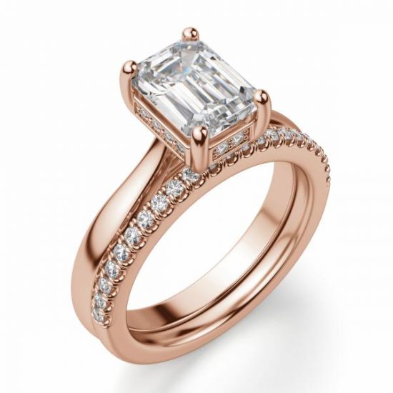 Кольцо из розового золота с бриллиантом Эмеральд,  Больше Изображение 4