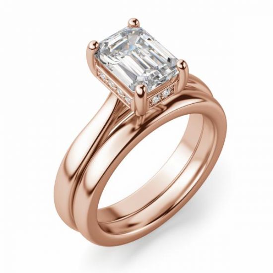 Кольцо из розового золота с бриллиантом Эмеральд,  Больше Изображение 5