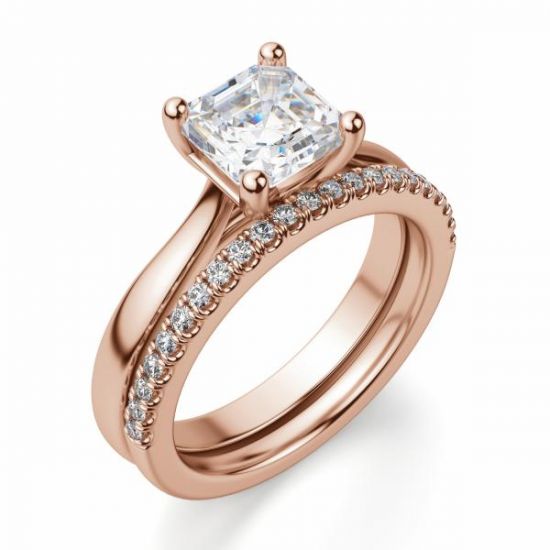 Кольцо с бриллиантом Ашер в розовом золоте,  Больше Изображение 4