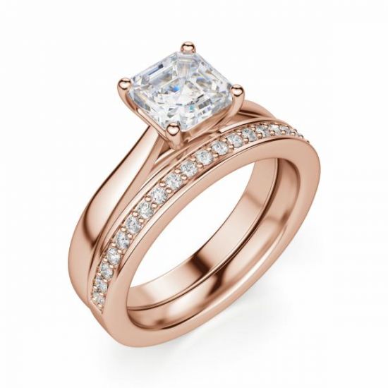 Кольцо с бриллиантом Ашер в розовом золоте,  Больше Изображение 5