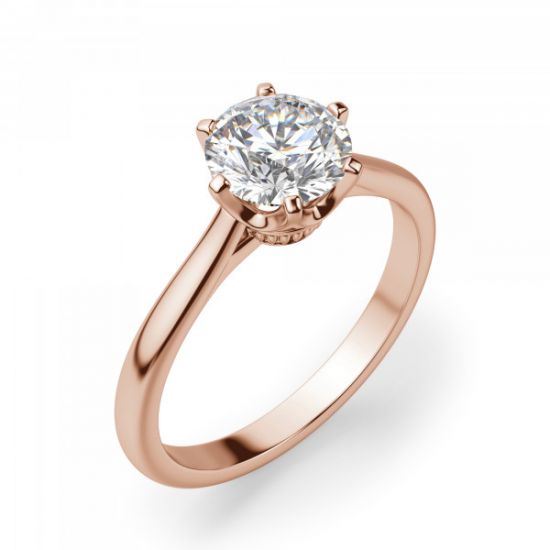 Кольцо солитер с бриллиантом из розового золота,  Больше Изображение 3