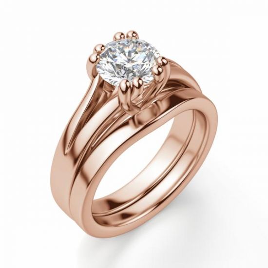 Кольцо двойное из розового золота с бриллиантом,  Больше Изображение 4