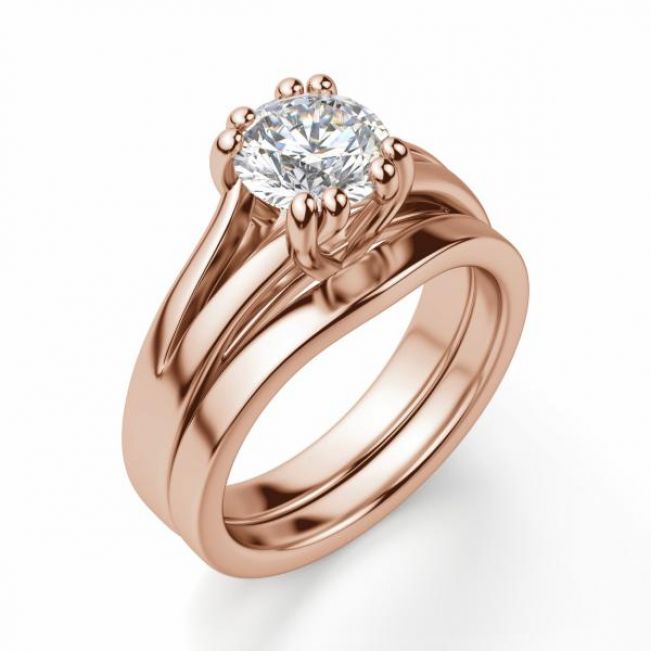 Кольцо двойное из розового золота с бриллиантом - Фото 3