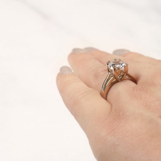 Кольцо двойное из розового золота с бриллиантом,  Больше Изображение 5
