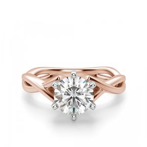 Кольцо перекрученное из розового золота с бриллиантом