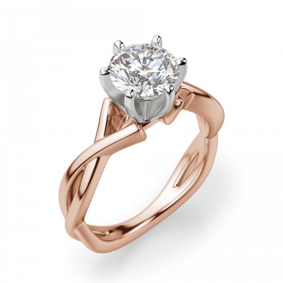 Кольцо перекрученное из розового золота с бриллиантом,  Больше Изображение 3